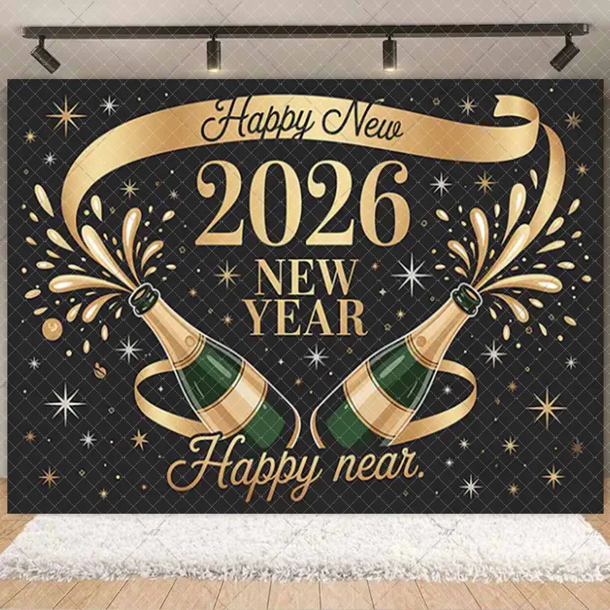 2026  Happy New Year Eve Party Decorations Black And Gold Disposable Tableware 2026 Number Balloons Family Gathering Backdrop