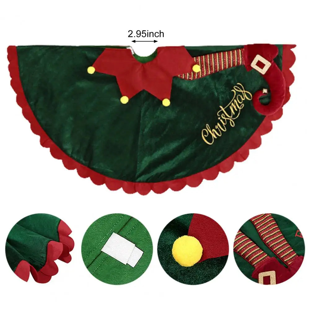 Christmas Tree Skirt with Elf Legs Festive Red Green Decorative Wrap Xmas Tree Skirt Holiday Base Cover Home Decoration