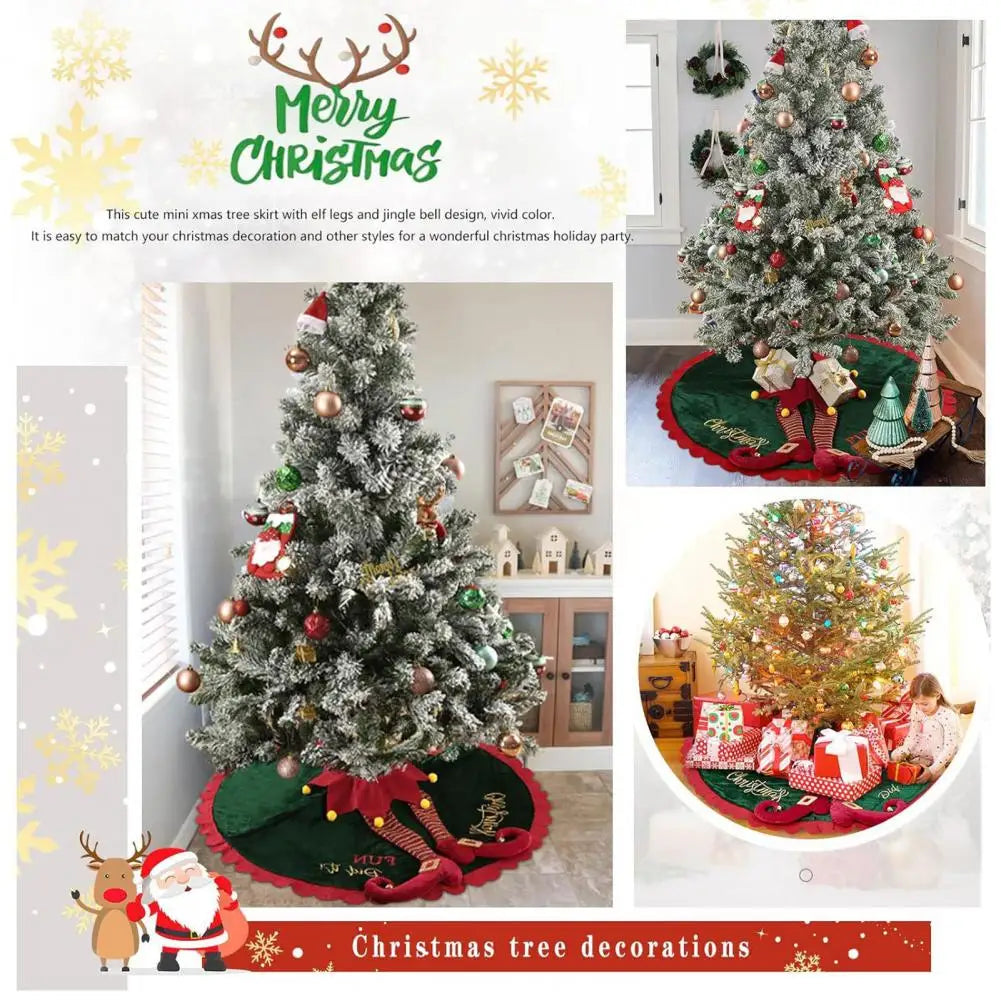 Christmas Tree Skirt with Elf Legs Festive Red Green Decorative Wrap Xmas Tree Skirt Holiday Base Cover Home Decoration