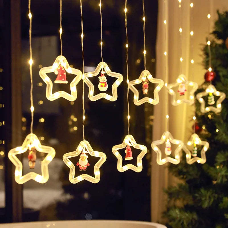 Christmas Decorations LED Curtain String Lights Cute Xmas Tree Santa Claus Pendants Lamp for Home Garden Party New Year Decor