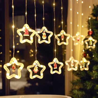 Christmas Decorations LED Curtain String Lights Cute Xmas Tree Santa Claus Pendants Lamp for Home Garden Party New Year Decor