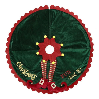 Christmas Tree Skirt with Elf Legs Festive Red Green Decorative Wrap Xmas Tree Skirt Holiday Base Cover Home Decoration