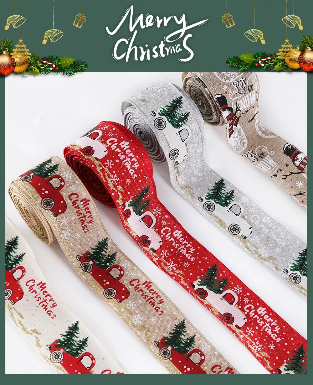 Christmas Ribbon Classic Wrapping Christmas Tree Ribbon Wreath Bows DIY Fabric Swirl Ribbon Burlap Xmas Gift Decoration