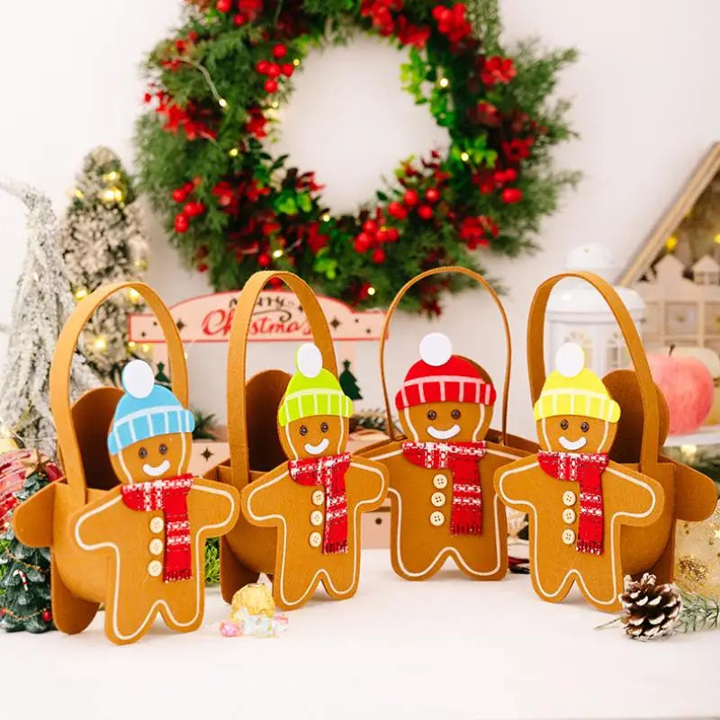 Christmas Gifts Bags Cute Gingerbread Man Storage Bags Chocolate Cookies Candy Handbags For Christmas Birthday Party Decoration