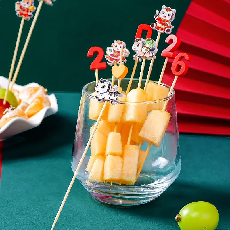 Christmas And New Year Disposable Fruit Sticks Fruit Forks Creative Art Toothpicks (100 Sticks Per Pack)