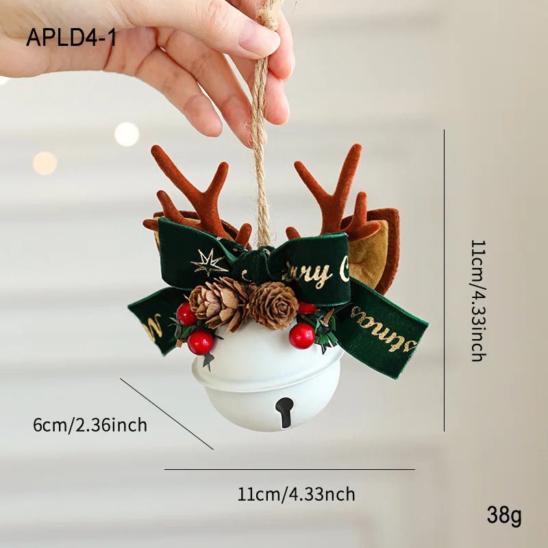 Christmas Bells Bow Antlers Red Fruit Pine Bough Pinecone Pendant Christmas Tree Jingle Bells Hanging Ornament New Year Decor