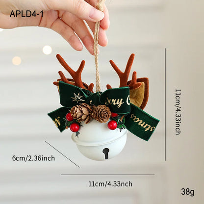 Christmas Bells Bow Antlers Red Fruit Pine Bough Pinecone Pendant Christmas Tree Jingle Bells Hanging Ornament New Year Decor