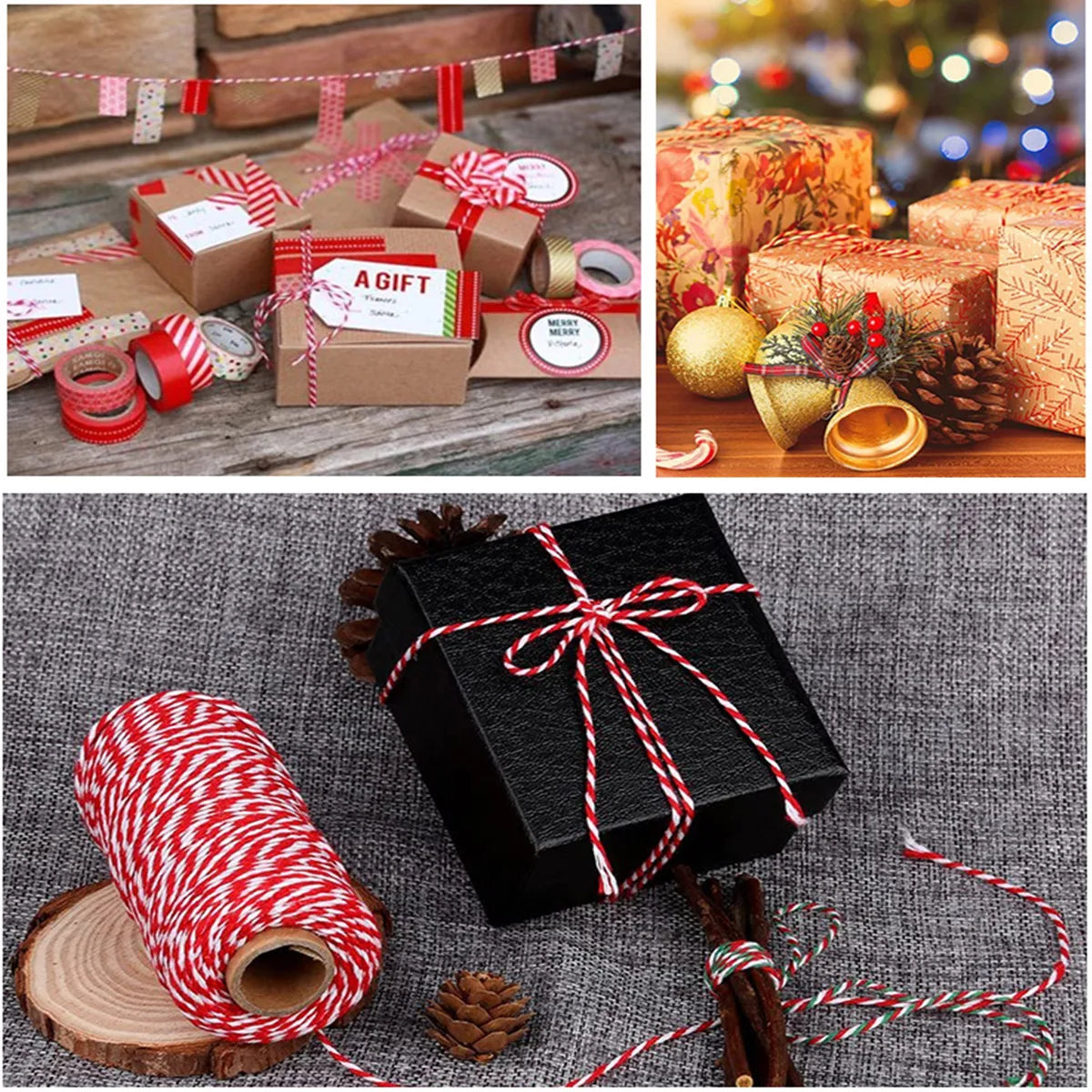 100M Christmas Wrapping String Rope Merry Christmas Decoration Xmas Gift Box Packaging Rope Navidad Natal Noel New Year 2025