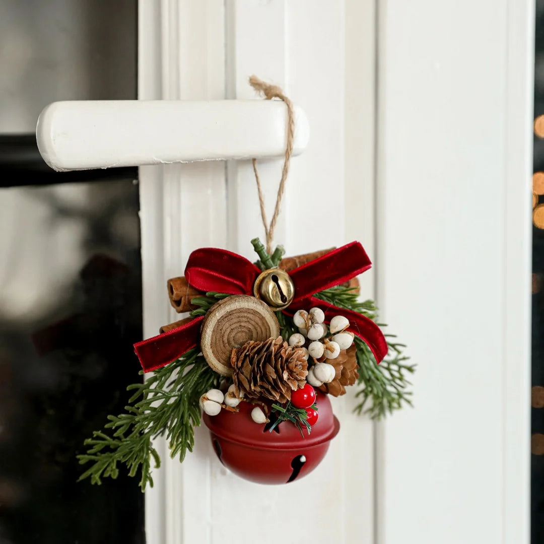 Christmas Bells Bow Antlers Red Fruit Pine Bough Pinecone Pendant Christmas Tree Jingle Bells Hanging Ornament New Year Decor