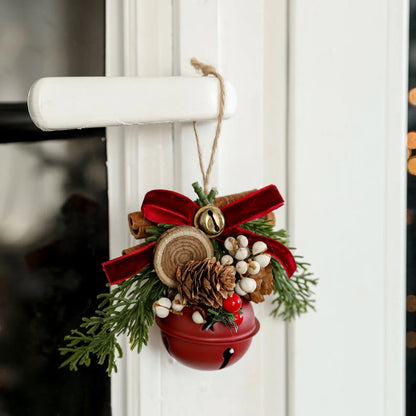 Christmas Bells Bow Antlers Red Fruit Pine Bough Pinecone Pendant Christmas Tree Jingle Bells Hanging Ornament New Year Decor