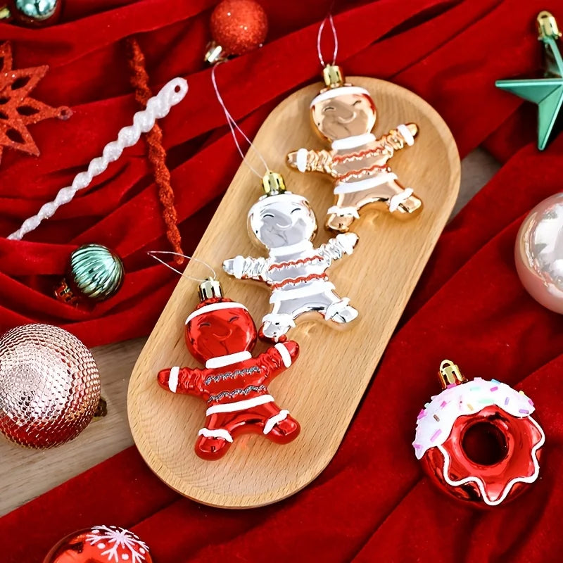 45pcs Christmas Ornaments Set: Red & White Snowman, Santa Hats & Bells.Perfect Plastic Hanging Decor for Holiday Parties & Tree!