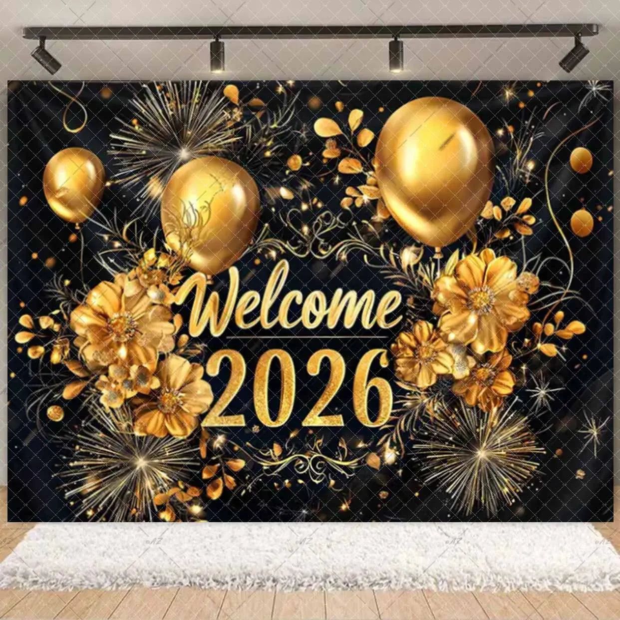 2026  Happy New Year Eve Party Decorations Black And Gold Disposable Tableware 2026 Number Balloons Family Gathering Backdrop