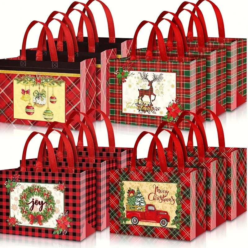 Christmas Gift Bags, Christmas Tote Bags with Handles, Reusable Non-Woven Shopping Bags for Xmas Gifts Wrapping Holiday Party