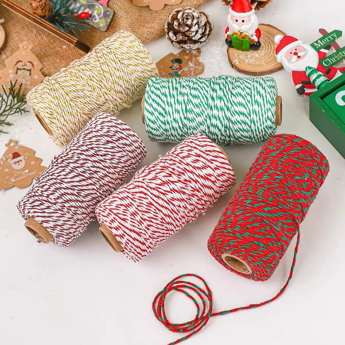 100M Christmas Wrapping String Rope Merry Christmas Decoration Xmas Gift Box Packaging Rope Navidad Natal Noel New Year 2025