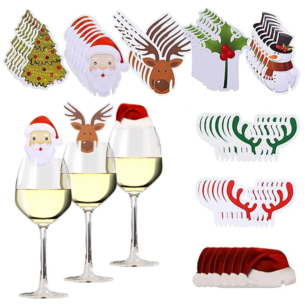 10 Popular Christmas Decorations, Christmas Tree, Snowman, Santa Hat, Santa Table, Wine Glass, Drink Cup Card, Party Decoration