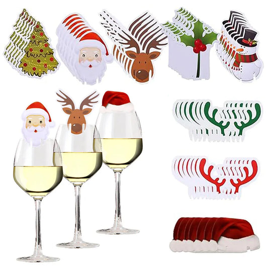 10 Popular Christmas Decorations, Christmas Tree, Snowman, Santa Hat, Santa Table, Wine Glass, Drink Cup Card, Party Decoration