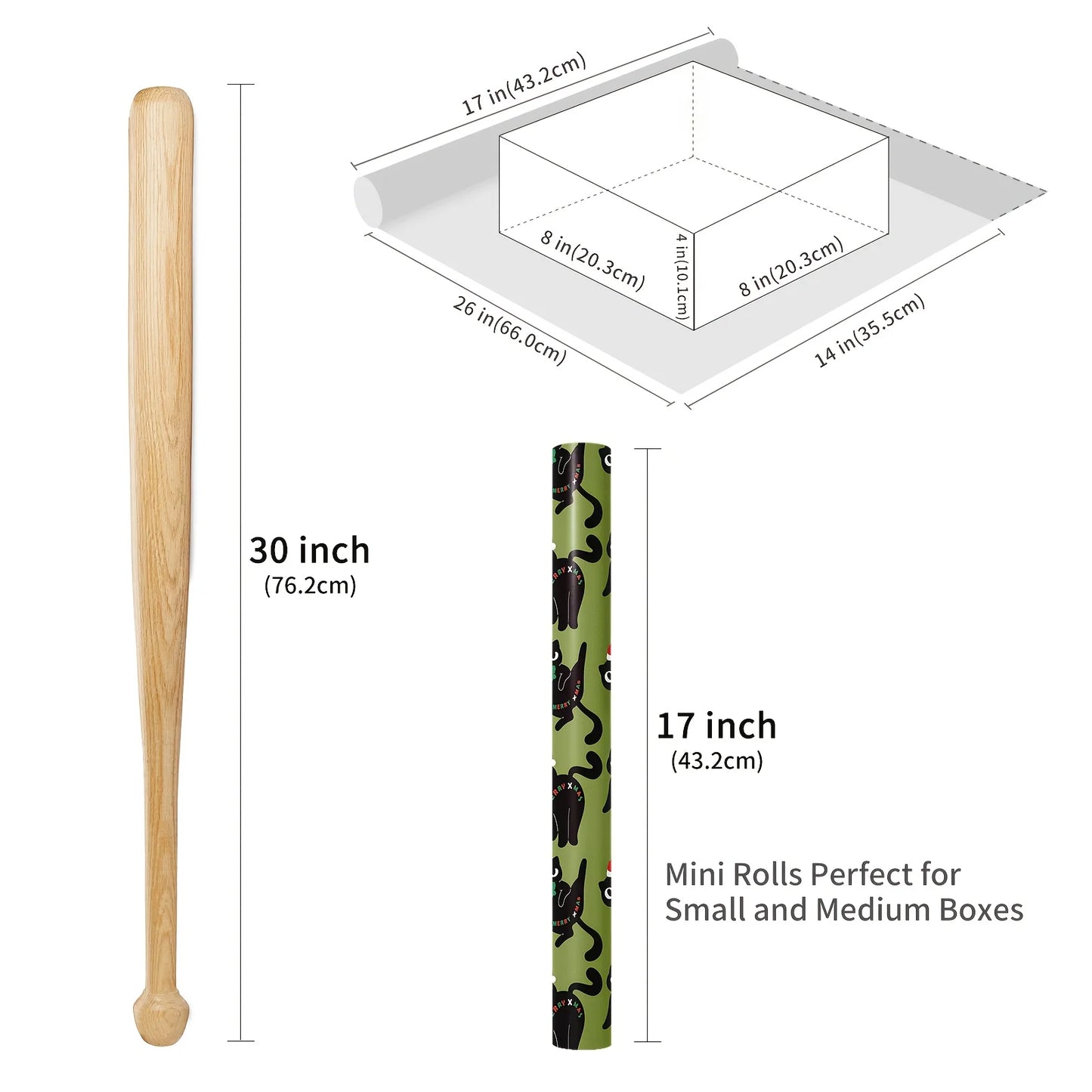 1 Roll Christmas Wrapping Paper Green Background Black Cat Santa Hat 43cm x 500cm for Gift Wrapping Holiday Decor FestiveJoy Use