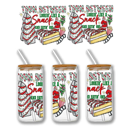 Christmas Design 3D UV DTF Wraps Stickers Cute Wraps .For 16 OZ Glass Libbey Selfadhesive Washable DIY Custom Cups Wrap Stickers
