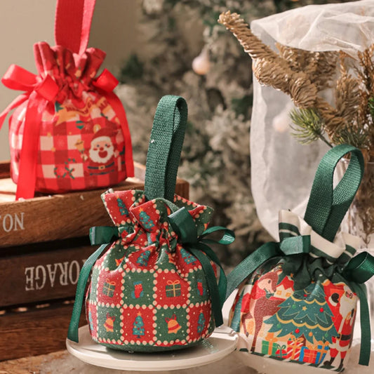 Portable Christmas Gift Bags Canvas Drawstring Candy Bags Christmas Decorations for Home 2024 Navidad Natal Gifts New Year 2025
