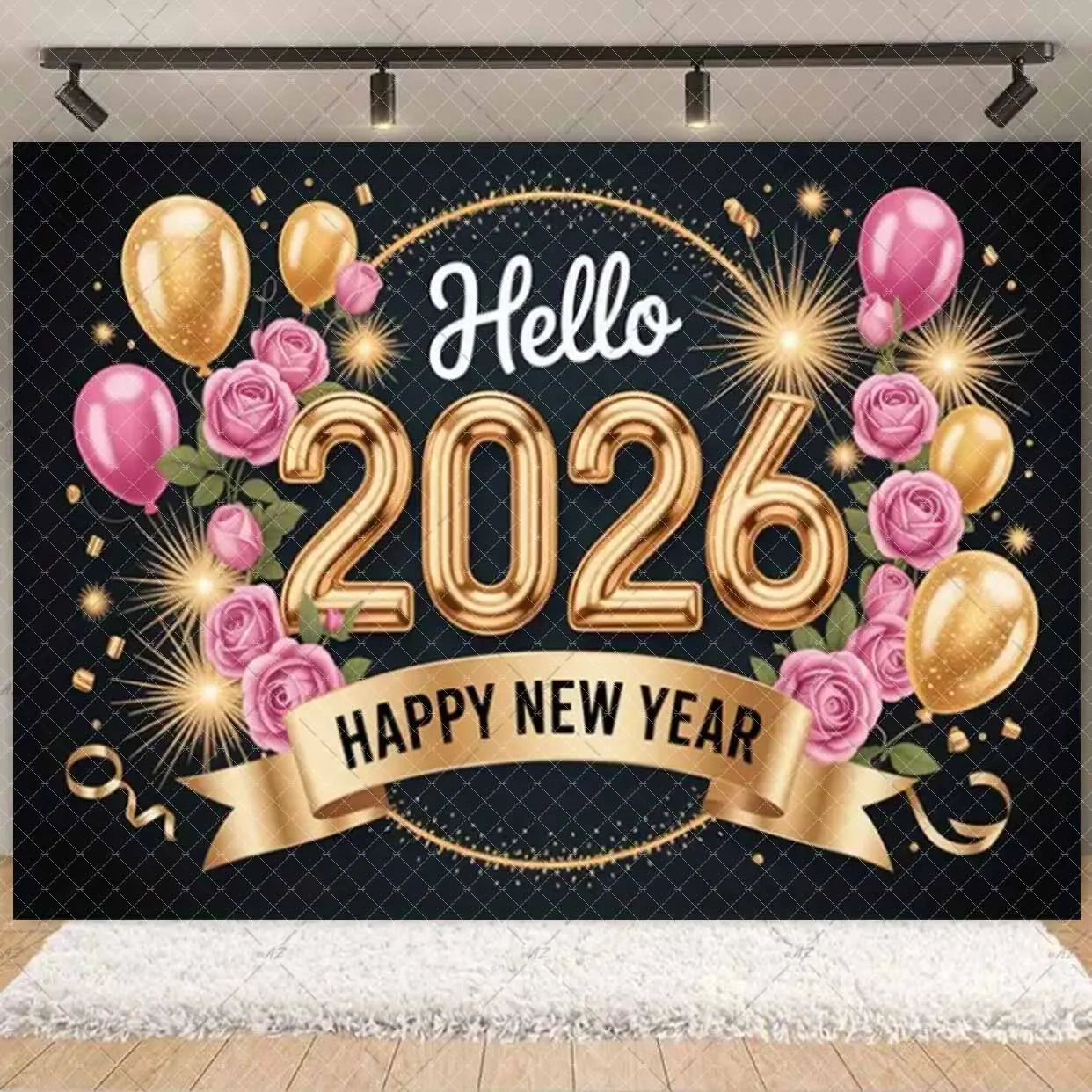 2026  Happy New Year Eve Party Decorations Black And Gold Disposable Tableware 2026 Number Balloons Family Gathering Backdrop