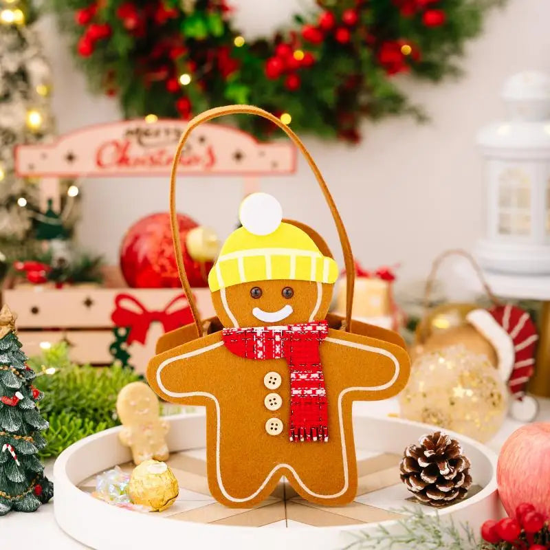 Christmas Gifts Bags Cute Gingerbread Man Storage Bags Chocolate Cookies Candy Handbags For Christmas Birthday Party Decoration