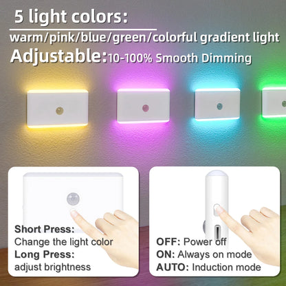 LED Motion Sensor Night Light, 3 Modes Stair Lamp, Dimmable Lighting with Battery, for Indoor Bedroom Cabinet Gift Camping Decor