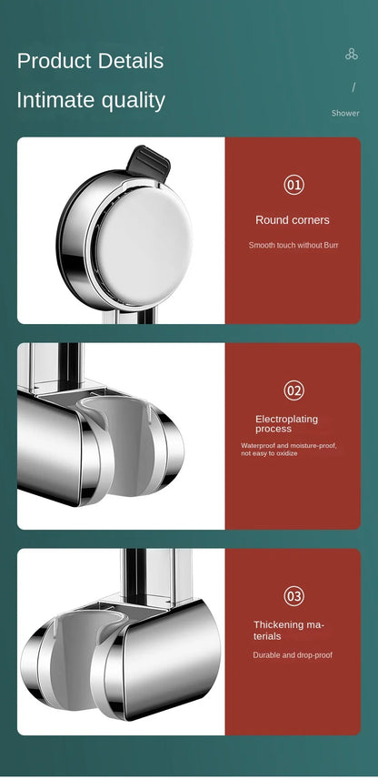 Unique Horizontal Setting,Suction Cup Handheld Shower Head Holder ,Large Shower Head Supports, Relocatable,Wall Mounted