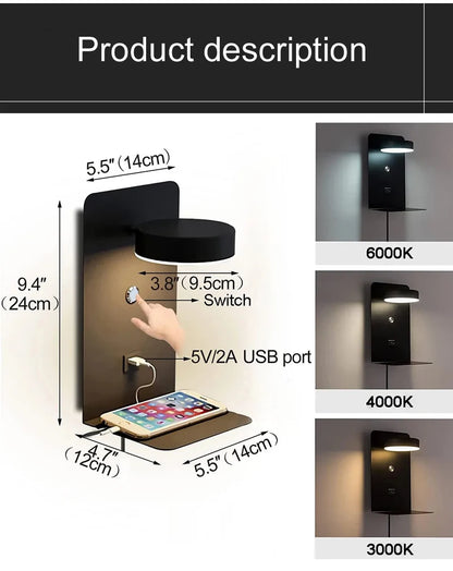 LED Wall Light Interior  Mobile Phone Charging USB Wall Lamps With Switch Bedroom Bedside Reading Lights Decoration Living Room