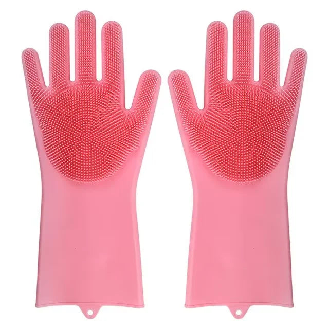 Dishwashing Cleaning Gloves Magic Silicone Rubber Dish Washing Gloves for Household Sponge Scrubber Kitchen Cleaning Tools