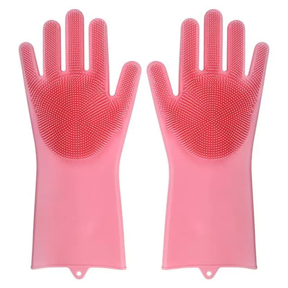 Dishwashing Cleaning Gloves Magic Silicone Rubber Dish Washing Gloves for Household Sponge Scrubber Kitchen Cleaning Tools