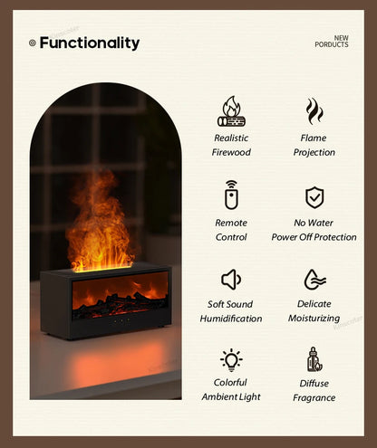 Fireplace Air Humidifier Waterless Auto-Off Aroma Essential Oil Diffuser with LED Light & Remote Control for Home Creative Gift
