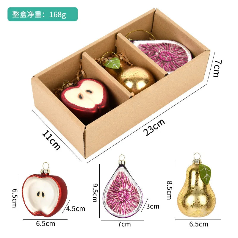 Christmas Decorations Accessories Glass Painted Fruits Vegetables Bottles Cake Christmas Tree Ornaments Hanging Pendant Gifts