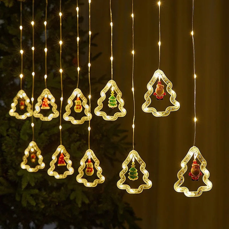 Christmas Decorations LED Curtain String Lights Cute Xmas Tree Santa Claus Pendants Lamp for Home Garden Party New Year Decor