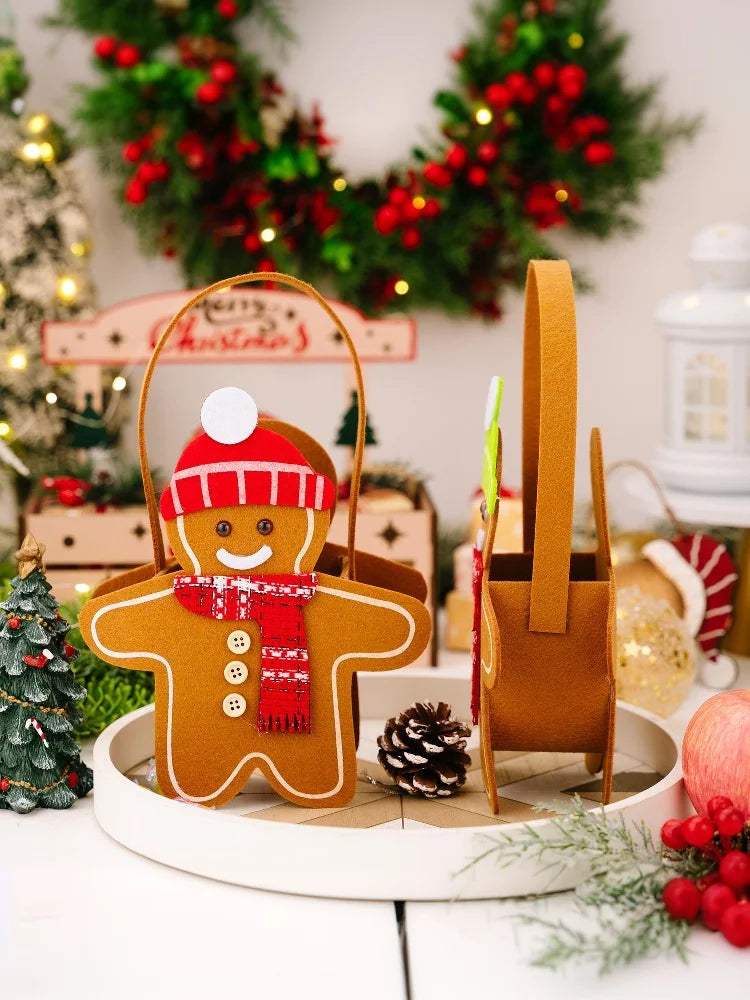 Christmas Gifts Bags Cute Gingerbread Man Storage Bags Chocolate Cookies Candy Handbags For Christmas Birthday Party Decoration