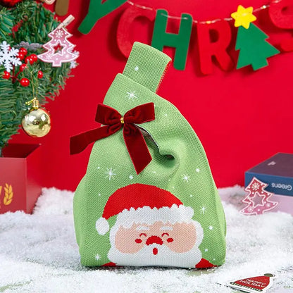 Christmas Festival Knitted Gift Bag Handheld Candy Bag Women Mini Knot Wrist Bag Cute Knitted Tote Bag Reusable Shopping Bags
