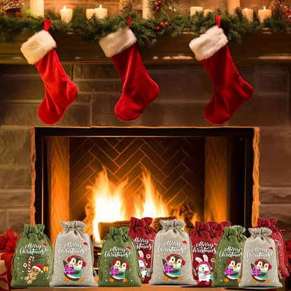 12 Christmas Burlap Cloth Bags Fabric Bags Biscuit Candy Bags Party Packaging Storage Bags Suitable For Gift Festivals 2025 New