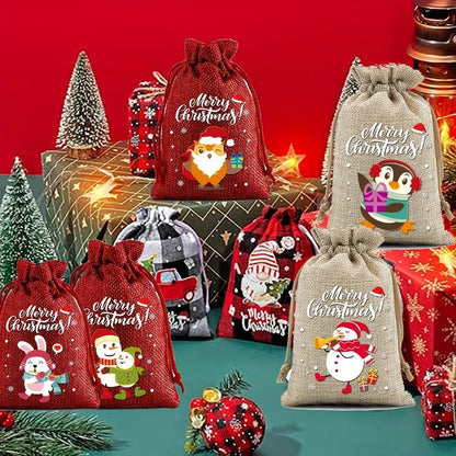 12 Christmas Burlap Cloth Bags Fabric Bags Biscuit Candy Bags Party Packaging Storage Bags Suitable For Gift Festivals 2025 New