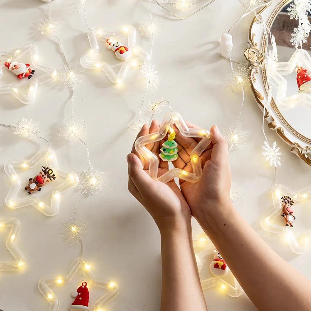 Christmas Decorations LED Curtain String Lights Cute Xmas Tree Santa Claus Pendants Lamp for Home Garden Party New Year Decor
