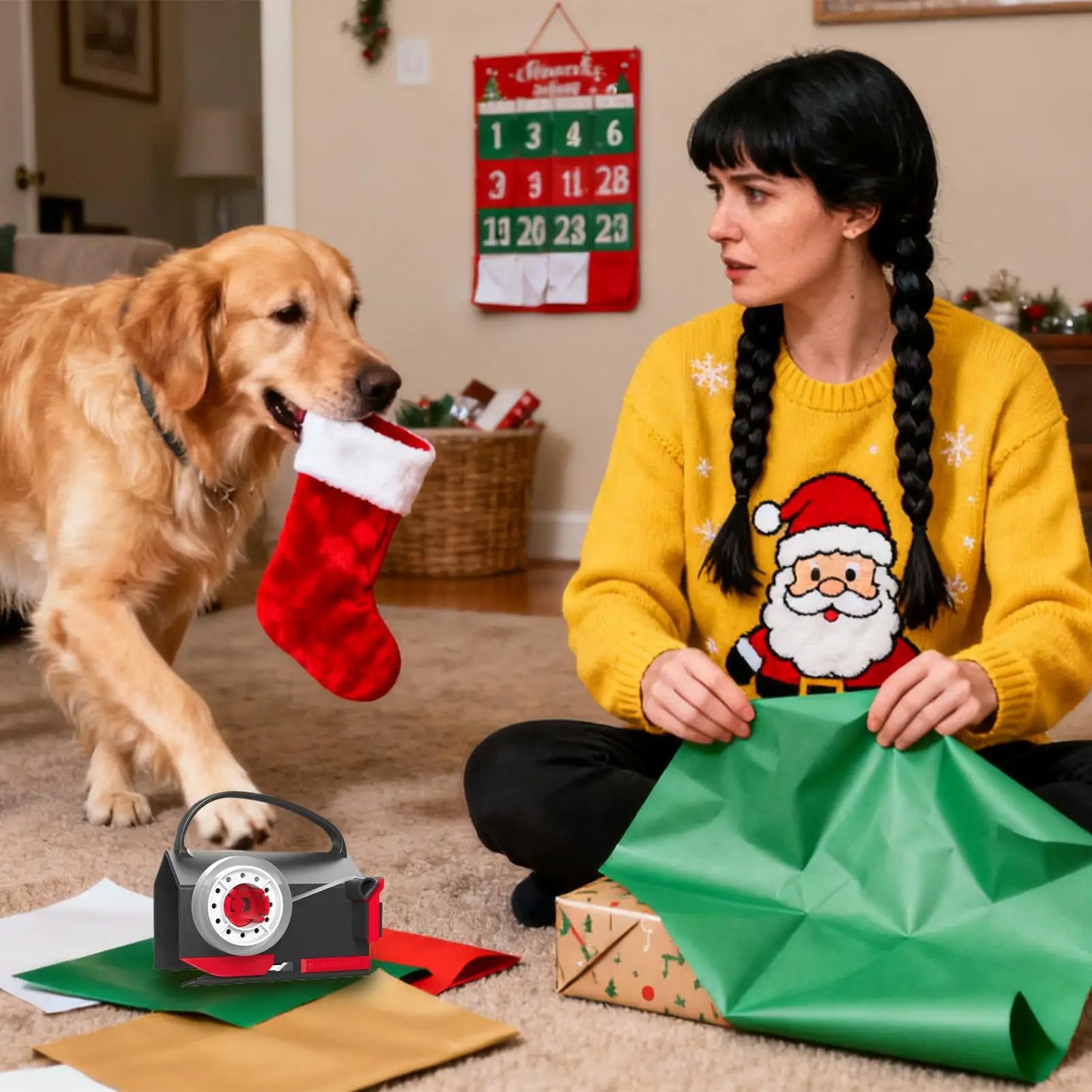 Paper Roll Cutter Roll Paper Cutter with Handle Christmas Wrapping Gadget for Student Teacher Sticker Wrapping Gadget