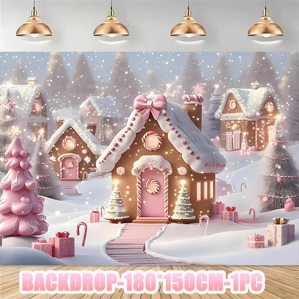 Merry Christmas Party Supplies Disposable Tableware Set Pink Gingerbread Plates Cups Banner Napkin New Year Backdrop Room Decor