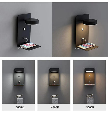 LED Wall Light Interior  Mobile Phone Charging USB Wall Lamps With Switch Bedroom Bedside Reading Lights Decoration Living Room