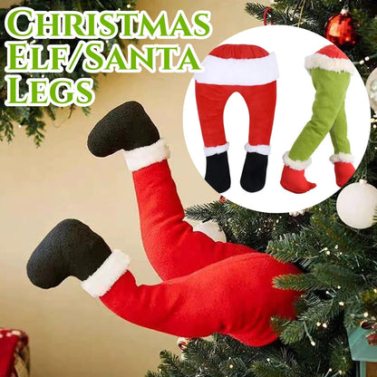Christmas Santa/Elf Leg Plush Xmas Tree Decoration Props Santa Claus Green Artificial Leg Children's Toy Christmas Home Decor