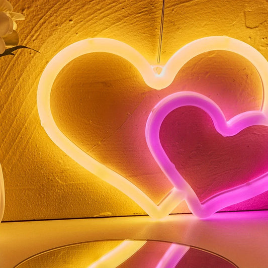 Double Heart Neon Wall Decor, USB/2A Battery Powered, Perfect for Bedroom, Kids' Room & Game Room Decoration, Unique Festival Gi