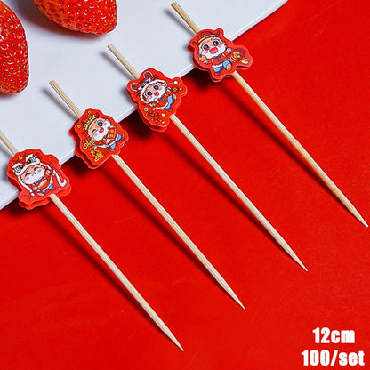 Christmas And New Year Disposable Fruit Sticks Fruit Forks Creative Art Toothpicks (100 Sticks Per Pack)