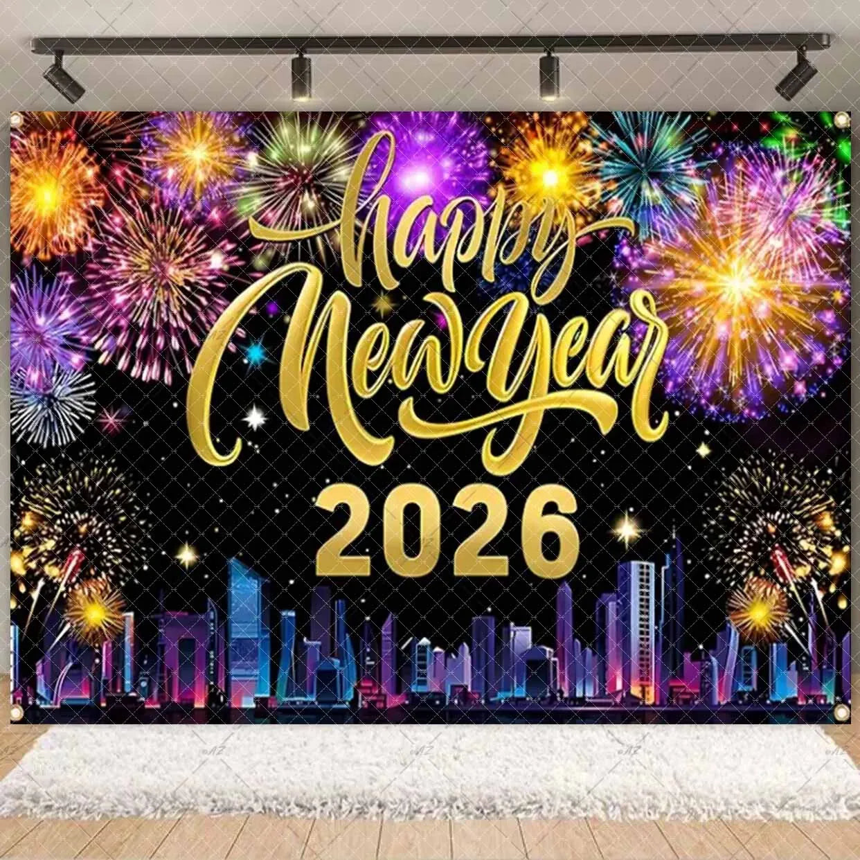 2026  Happy New Year Eve Party Decorations Black And Gold Disposable Tableware 2026 Number Balloons Family Gathering Backdrop