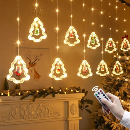 Christmas Decorations LED Curtain String Lights Cute Xmas Tree Santa Claus Pendants Lamp for Home Garden Party New Year Decor