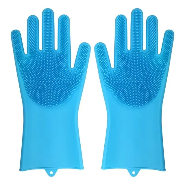 Dishwashing Cleaning Gloves Magic Silicone Rubber Dish Washing Gloves for Household Sponge Scrubber Kitchen Cleaning Tools