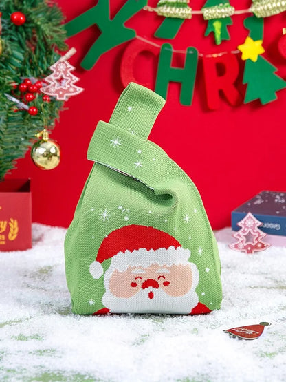 Christmas Festival Knitted Gift Bag Handheld Candy Bag Women Mini Knot Wrist Bag Cute Knitted Tote Bag Reusable Shopping Bags