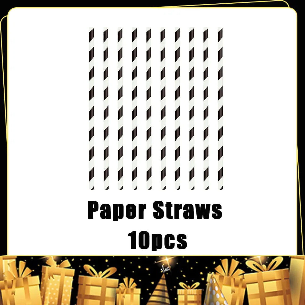 2026  Happy New Year Eve Party Decorations Black And Gold Disposable Tableware 2026 Number Balloons Family Gathering Backdrop