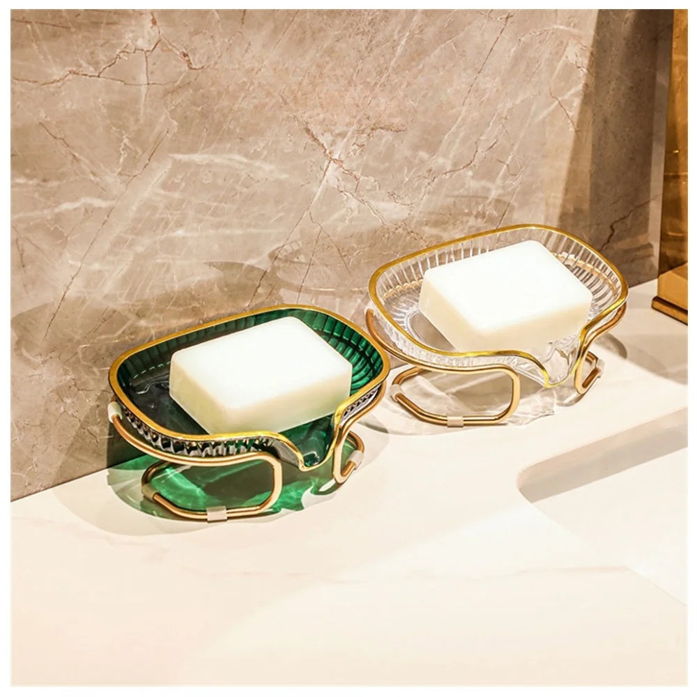 Bathroom Soap Dish Light Luxury Toilet Shower Soap Holder with Drain Water Soap Storage Case Tray Container Bathroom Gadgets